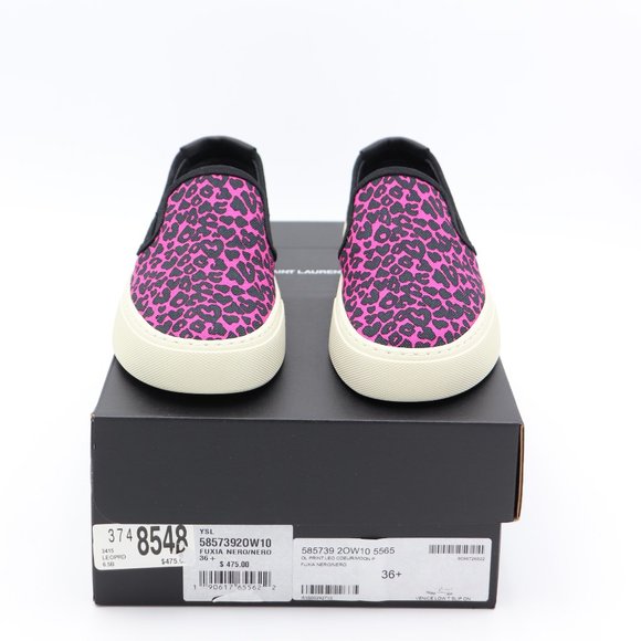 NIB Yves Saint Laurent Venice Pink Black Leopard Print Low-Top Slip-On Sneakers - Picture 2 of 10